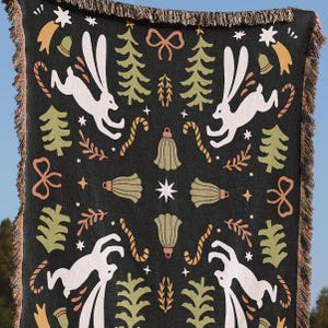 Koc tkany na Boże Narodzenie Skandynawski koc Folk Art Rzut Skandynawski styl Wystrój domu na prezent świąteczny Koc Króliczki Sezonowy wystrój