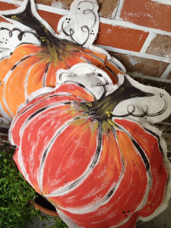 Hand Painted Drop Cloth Pumpkin Pillow Set Etsy