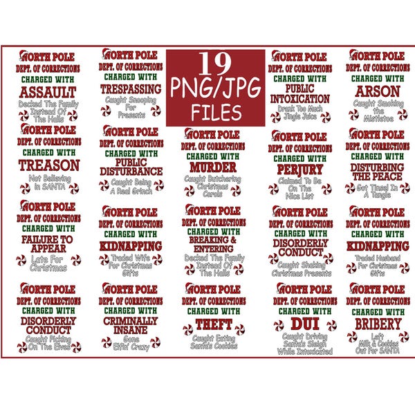 Pacchetto di design divertenti per magliette a tema crimini natalizi (PNG JPG)
