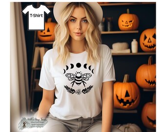 Witchy Bee Shirt, Moon Phase T-Shirt, Celestial Bee Graphic Tee, Wiccan Pagan Shirt, Nature Witch Gift, Mystical Lunar Tee