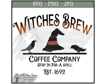 Witches Brew Coffee Co. - ハロウィン魔女 SVG PNG JPG (デジタルダウンロード)