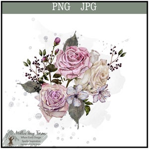 Watercolor Rose Bouquet clipart Rose Bouquet Watercolor JPG PNG Hand Painted roses Floral image for card invitation Rose printable tote mug