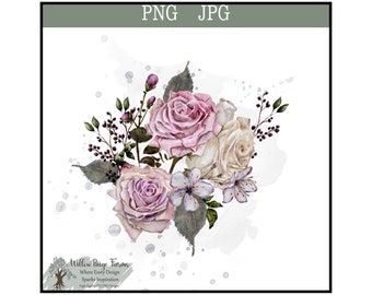 Watercolor Rose Bouquet Clipart: Hand-Painted Floral Image (Digital Download)