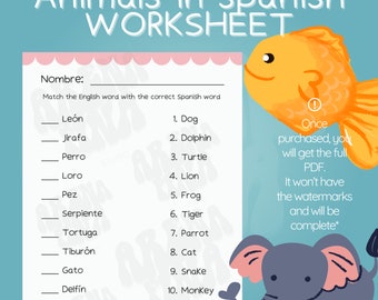 Animals in Spanish | Animales en español | Spanish worksheets | Basic Spanish worksheets