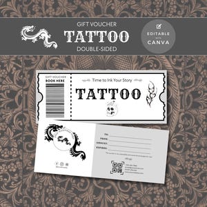 Gift Voucher Template Tattoo, Editable Tattoo Gift Certificate, Printable Voucher for Birthday Gift, tattoo gift voucher, GV21.
