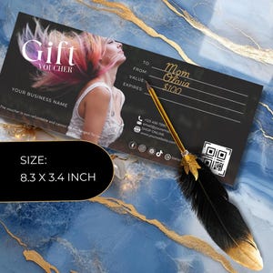 Bon cadeau coiffure, modèle imprimable personnalisable, chèque-cadeau modifiable pour un salon de coiffure, modèle de chèque-cadeau, image de marque d&#39;entreprise, GV07