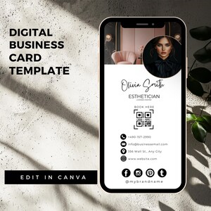 Plantilla de tarjeta de presentación digital, editable en Canva, marca de belleza, tarjeta de agente inmobiliario, tarjeta de presentación de servicios de limpieza, peluquero, etc. DBC01