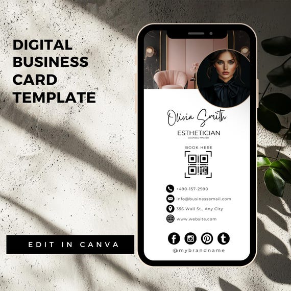 Digital Business Card Template, Editable in Canva, Beauty Branding, Realtor Card, Cleaning Services Business Card, Hair Stylist etc. DBC01