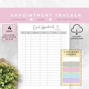 Appointment Tracker Printable - Appointment Planner - Appointment Log - Appointment Schedule - Editable Client Appointment - AP013.