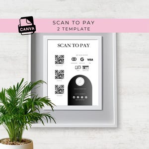 Sjabloon QR-codebord scannen om te betalen, Cashapp-bord, QR-codebord betalen, wit/zwart ontwerp, bewerkbaar in canvas, QR-codeposter, SC10.
