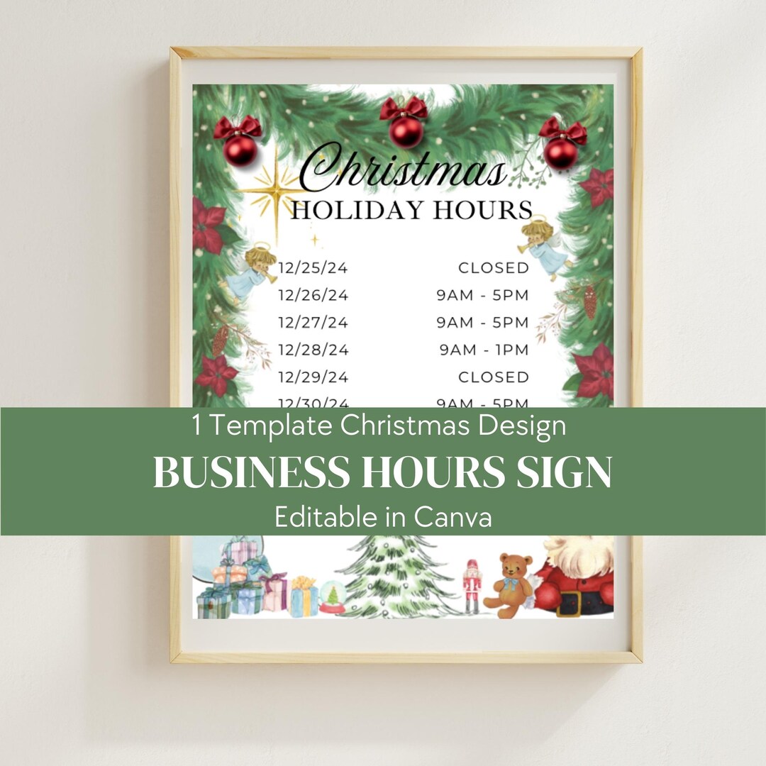 Christmas Hours Sign Template, Esthetician Business Sign, Editable in ...