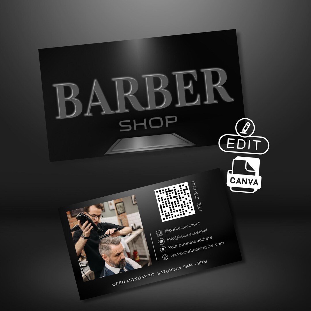 Editable Barber Shop Business Card Template - Customizable Barber Shop ...
