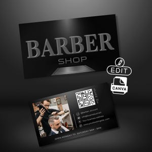 Editable Barber Shop Business Card Template - Customizable Barber Shop Business Card -QR Code Included - DIY Barber Business Card BC20.