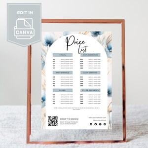 Price List Template Canva | Beauty Salon Template | Nail Salon Price List | Qr Code Sign | Pricing List | Canva Editable Super Easy. PL12