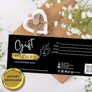 Vale de regalo para salón de belleza - Plantilla de certificado de regalo - Certificado de regalo personalizable para salón de belleza - Vale imprimible - Agregue su logotipo - MUA - GV02