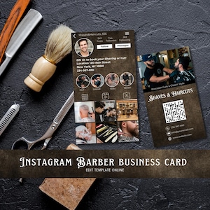 Instagram Business Card Template - Editable Barber Shop Card - DIY Canva Design - QR Code Included - Barber Shop Template - BC10