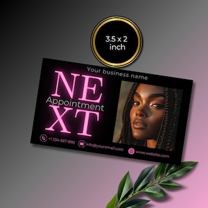 Vlechten afspraakkaartsjabloon, bewerkbare afdrukbare vlecht, boekingsherinnering, salonklantinformatie, aangepast ontwerp voor vlechtsalons, AP06.
