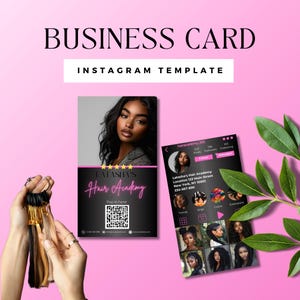 Instagram Business Card Template - Editable Canva Design - Hair Stylist - Beauty Artist - QR Code Included - Hair Business Card - BC03.