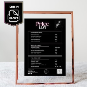 Pink and Black Pricing Template - Nail Techs - Business Pricing Menu - Editable Pink Price List - price list for lash - Beauty Salon - PL11.
