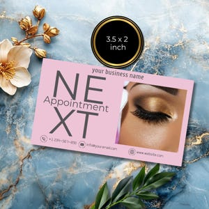 Afspraakkaart wimperverlenging, sjabloon voor boekingsherinnering, afdrukbaar Canva-bedrijfsontwerp, kapper, salonnagel zakelijk ontwerp, AP05.