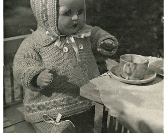 14" Doll Woolly Outfit Knitting Pattern Bairnswear 1309