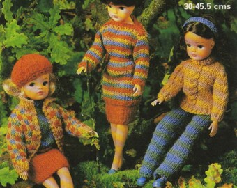 Vintage Doll Outfits for 12" (30.5cm) Doll, (Suit,Cable Sweater,Trouser and Headband,Tunic) 1960 (PDF) Pattern, Marriner 1987