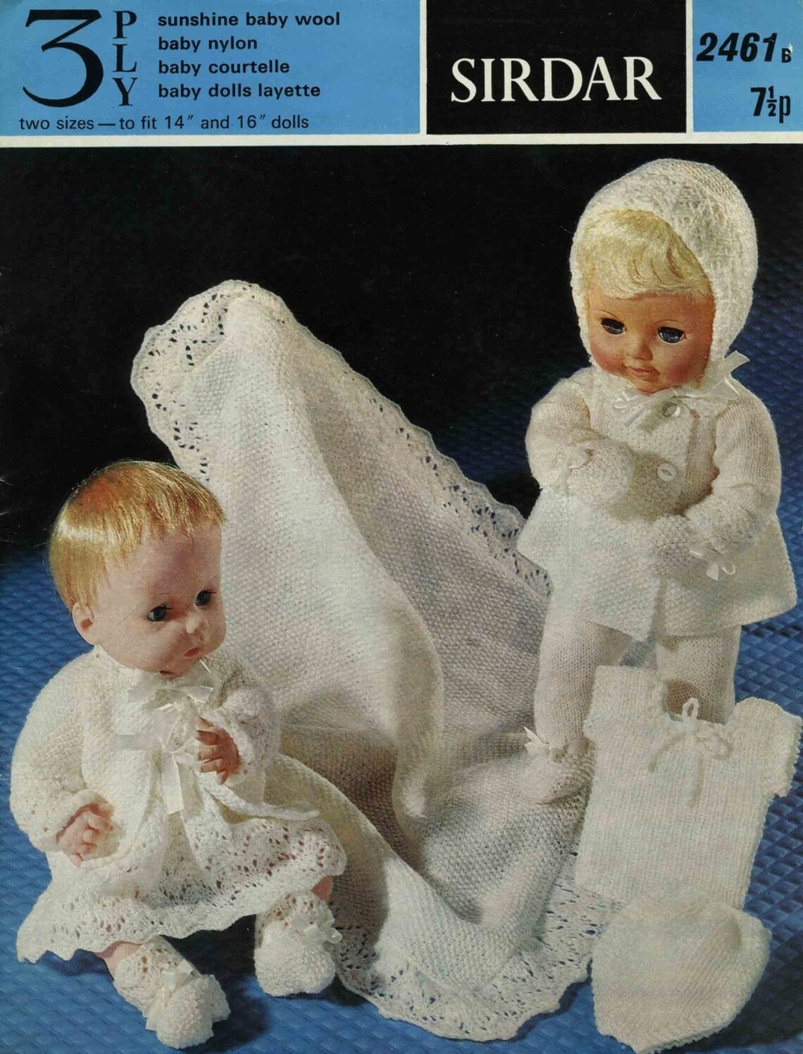 Vintage Baby Doll Layette, 14 and 16 Doll, Knitting Pattern, 1960 PDF