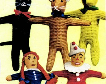 Vintage Soft Toy Knitting Pattern, Cat, Rabbit, Teddy Bear, Doll, Clown Bestway 3339