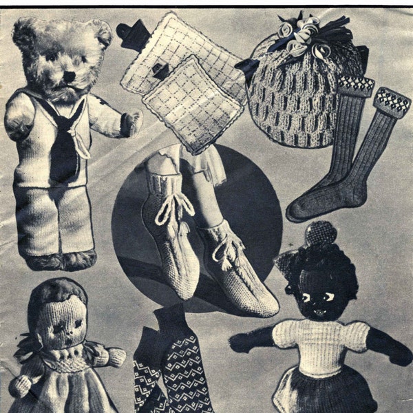 vêtements de poupées vintage et peluches, chaussettes de lit, chaussettes, thé confortable, couverture de bouteille d’eau, modèle de tricot, 1950 (PDF) Modèle, Femme et maison 1954