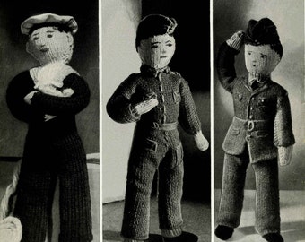 Vintage British Sailor, Soldier, Airman Dolls, Knitting Pattern, 1950 (PDF) Pattern, Bestway 877