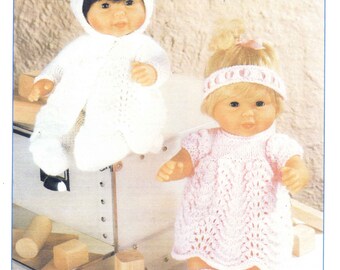 Vintage Dolls Outfit 14"(36cm) Doll, Coat, Dress, Bonnet, Leggings, Bootees, Headband, Knitting Pattern, 1980 (PDF) Stylecraft 4538