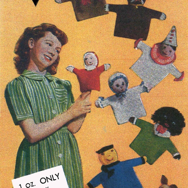 Vintage 8 Glove Puppets, Knitting Pattern, 1950/1960 (PDF) Pattern, Bestway 2361