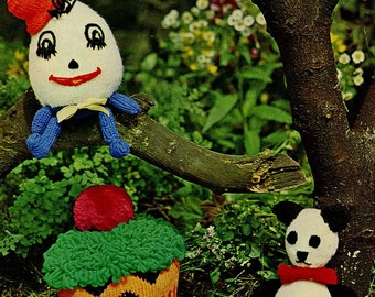 Vintage Soft Toy Egg, Cup Cake and Panda - Robin 1719 Knitting Pattern