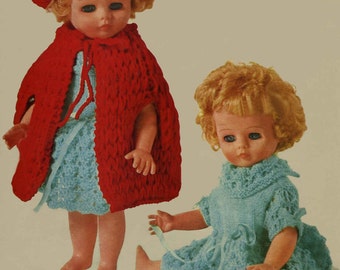 Vintage Dolls Outfit for 14" - 16" Doll, (Vest and Pants, Dress, Cape, Beret) Knitting Pattern, 1960 (PDF) Pattern, Bairnswear 1788