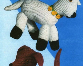Lamb and Dachshund Toy Knitting Patterns Weldons 1465