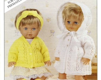 Vintage Outfit for 12"-22" (31-56cm) Doll, Cardigan Set, Matinee Set, Knitting Pattern, 1960/1970 (PDF)  Spectrum 7145