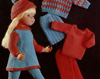 Vintage Outfit for 16"-18"-20" Doll, Sweater,Trews,Dress,Fair Isle Sweater,Skirt,Cap, Knitting Pattern, 1960 (PDF) Pattern, Bellmans 1031