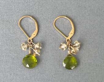 Green Peridot and Citrine Small Dangle Earrings