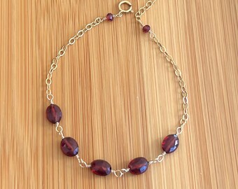 Bright Red Garnet Bracelet, January Birthstone Bracelet