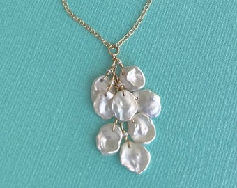 Beach Wedding Jewelry, Beach Wedding Necklace, Keshi Pearl Necklace, Beachy Bridal, White Keshi Pearl Necklace, Silver or Gold