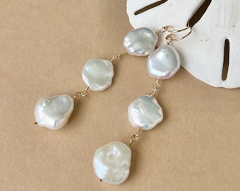 Large Keshi Pearl Earrings, Long Earrings, Beach Wedding Jewelry