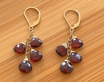 Red Garnet Dangle Earrings, January Birthstone Earrings