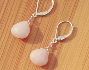 Pink Opal Earrings, October Birthstone, Pink Tourmaline Earrings, Peruvian Pink Opal Jewelry