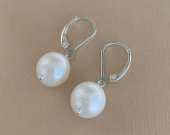 Freshwater Pearl Earrings, Silver, Gold or Rose Gold Filled Leverbacks