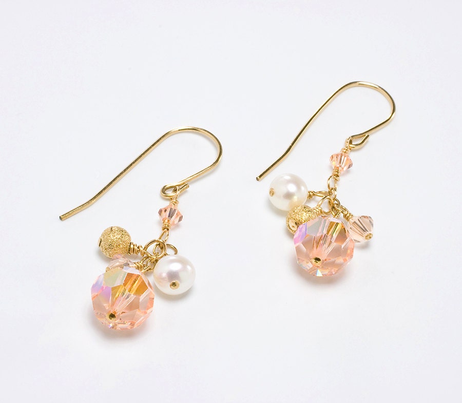 Peach Crystal Earrings Peach Bridesmaid Jewelry Peach Bridal Etsy