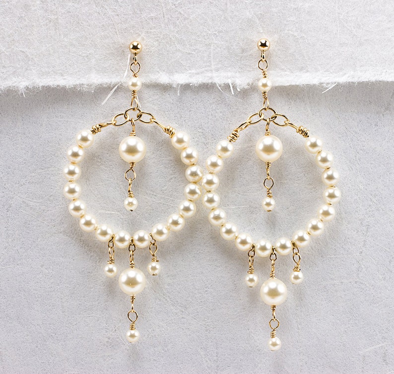 Pearl Hoop Earring Cream Pearl Earrings Beaded Hoop Earring Etsy