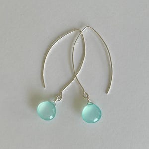 Blue Chalcedony Earring, Long Dangle Earrings, Beach Wedding Jewelry, Beach Wedding Earrings, Beach Bridesmaid Gift, Aqua Earrings