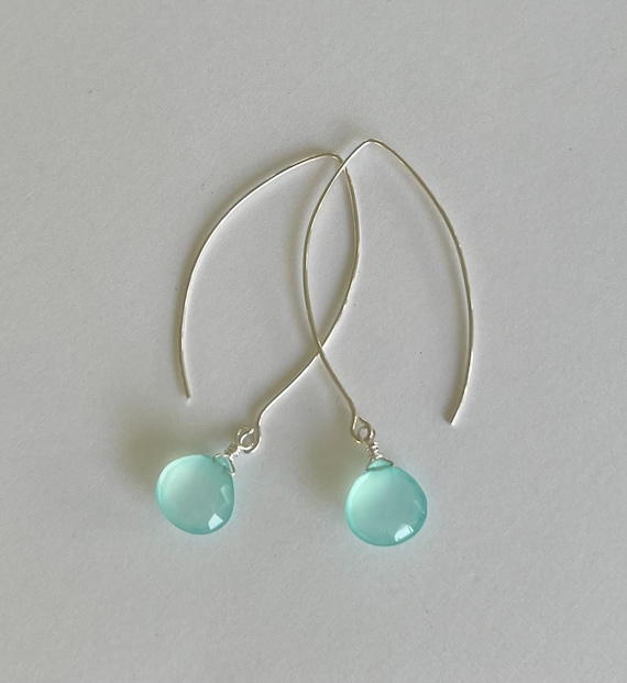 Blue Chalcedony Earring, Long Dangle Earrings, Beach Wedding Jewelry, Beach Wedding Earrings, Beach Bridesmaid Gift, Aqua Earrings