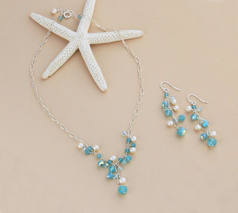 Beach Wedding Jewelry Set Pacific Opal Aqua Blue Necklace Etsy