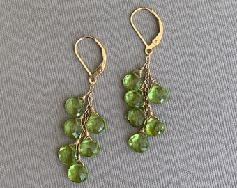 Green Peridot Earrings, Peridot Dangle Earring, August Birthstone, Sterling Silver Leverbacks